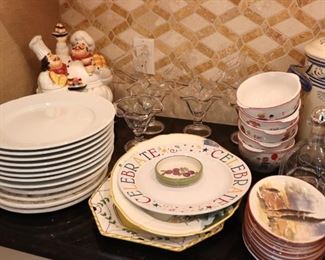 Assorted Dishes and Bowls with Chef Cookie Jar and Canister