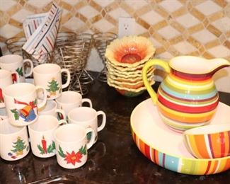 Colorful Holiday Mugs and Decorative Serving Pieces