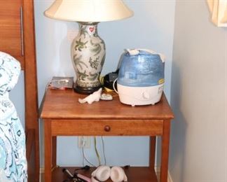 Pair of Wood Night Stands with Floral Lamp