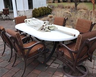 Oval Patio Table with 6 Chairs and Umbrella
