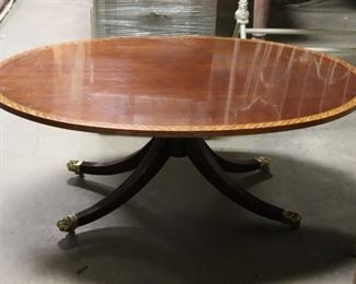 Banded Round Wood Pedestal Table