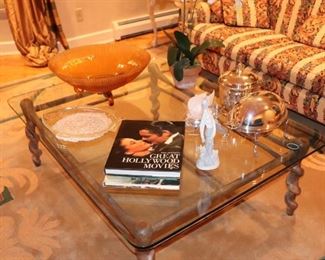 Glass Top Coffee Table with Decorative Items and "Great Hollywood Movies" Book