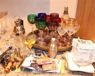 Colorful Quality Bohemian Glass Goblets and other Bar Items