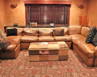 Large Leather Sectional with Over-sized Cocktail Ottoman / Table and Accent Pillows