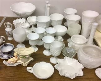 Large selection of milk glass