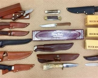 Hunting knives by Case, Buck, Alcan, etc.