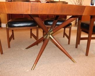 Round Midcentury Dining Table in the Style of Hans Wegner with Eight Chairs