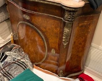 Marble Top Side Table with Cabinet 