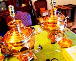 19th Century Russian Samovars converted into lamps.  (two each) Made at the Famous Tula Samovar Factory