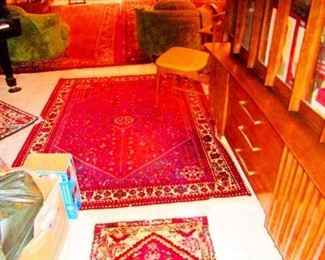 Oriental Carpets. Vegetable Dye Hand Made Persian--early - mid 20 th Century.  Teak Credenza to right