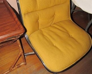 Mid Century yellow corduroy & chrome swivel chair