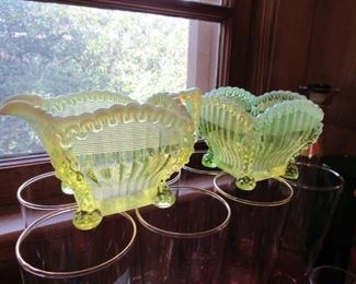 Vintage vaseline glass pair