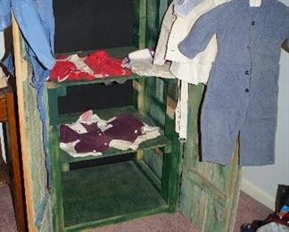 vintage kid clothes, Barn wood cabinet