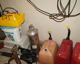 gas cans, fire extenguisher