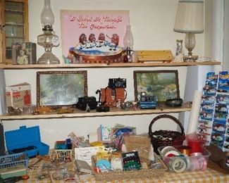 oil lamps, sewing notions, cameras