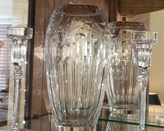 Rogaska crystal vase & candle sticks (pair)