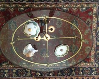 Top view of brass and glass coffee table