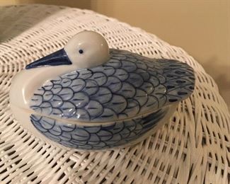 Blue & White bird themed covered dish