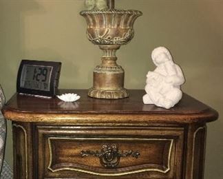 Stanley night stand (pair); lamp (pair); figurine; digital clock