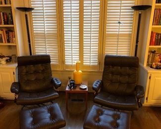 Pair of Ekornos lounge chairs with ottomans