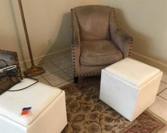 Two matching club chairs, need some cleaning and two box ottoman 
