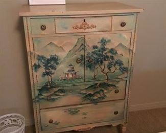 Circa 1950’s painted chest drawer - opens to drawers also painted. 