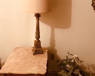 one of a pair of this french provencial side table and one of a pair mid century regency lamp