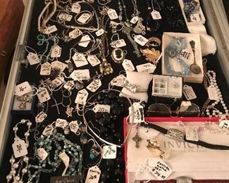 second full case of jewelry  many sterling items and a few vintage turquoise and sterling rings