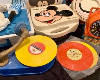 Mickey Mouse children's phonograph record player with original records