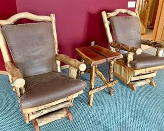 Rustic Log Glider Chairs & Table
