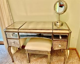 Beautiful Claudia Antiqued Mirror Vanity with flip top center for makeup, jewelry & treasures