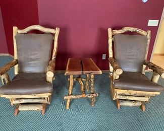 Rustic Log Gliders and table