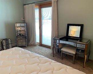 Claudia Antiqued Mirrored Vanity with matching bench & Pier One Lingerie Chest