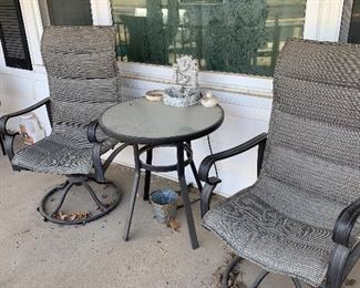 4 Patio Chairs and outdoor tables