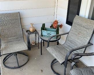 4 Patio Chairs and outdoor tables