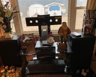 Flat screen metal and glass TV stand