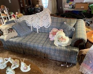 Blue plaid sofa sleeper decorative pillows and throws