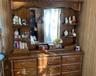 Nine drawer dresser with hutch type mirror