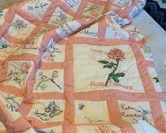 Hand embroidered friendship quilt