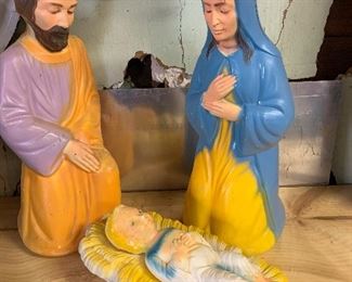 Blow mold Mary, Joseph, and baby Jesus With box