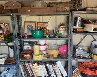 Books, Tupperware, extension cord, lamps, and much more
