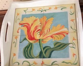 Tile Floral Serving Tray