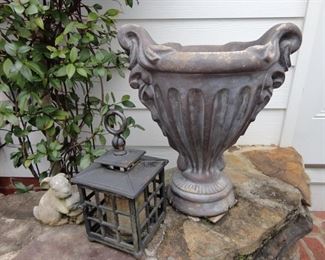 Very HEAVY planter and lanterns of various sizes