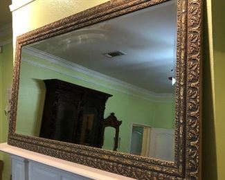 LARGE GOLD FRAMED BEVELED MIRROR
