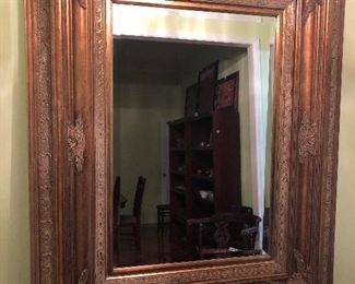 LARGE GOLD FRAMED BEVELED MIRROR