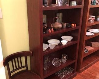 ANTIQUE SIDE CHAIR, WOODEN BOOK/DISPLAY CASES