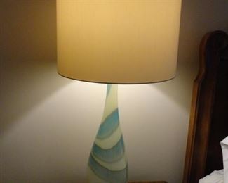 2 Glass lamps with cream shades 35" tall