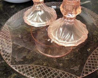 Pink glass cake plate 
