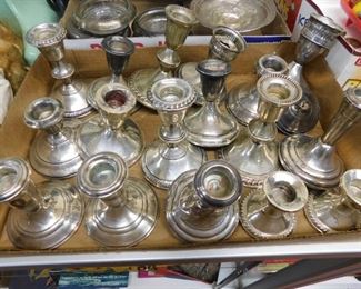 Tray of Sterling Weighted Candlesticks