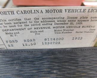 1923 Ford Vehicle License